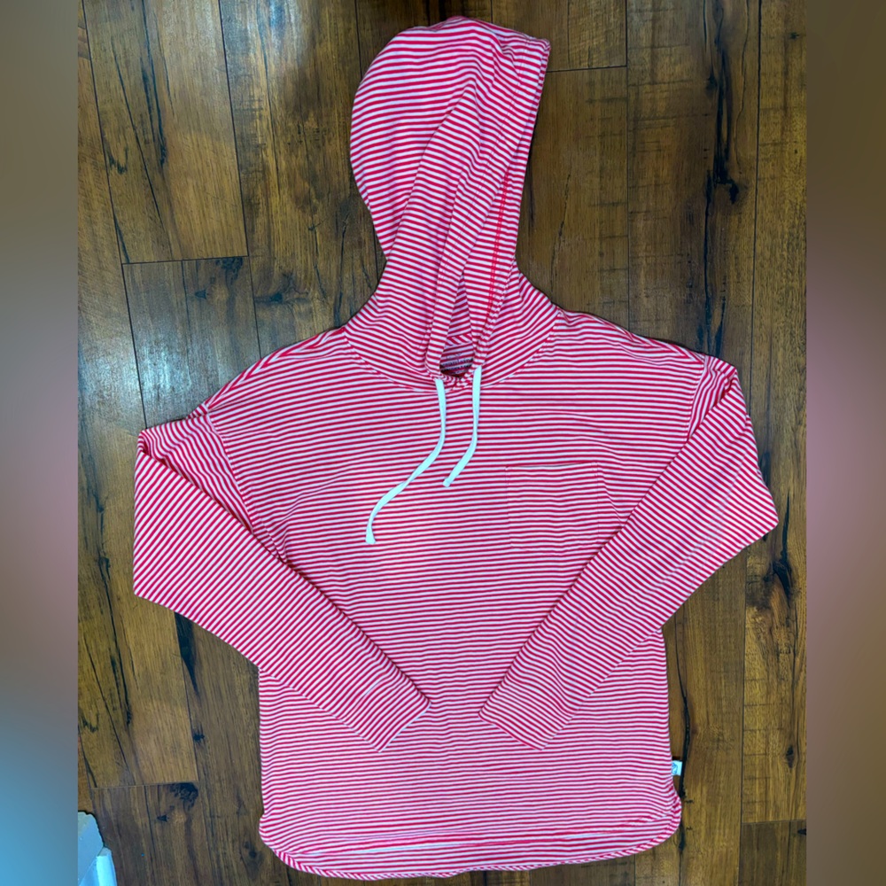 Vineyard Vines Women’s Hooded Long Sleeve Pink and White Striped Shirt, Medium